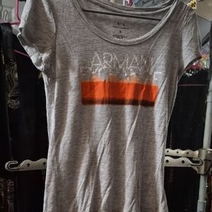 Armani Exchange Heather Gray Tee with Orange Accent